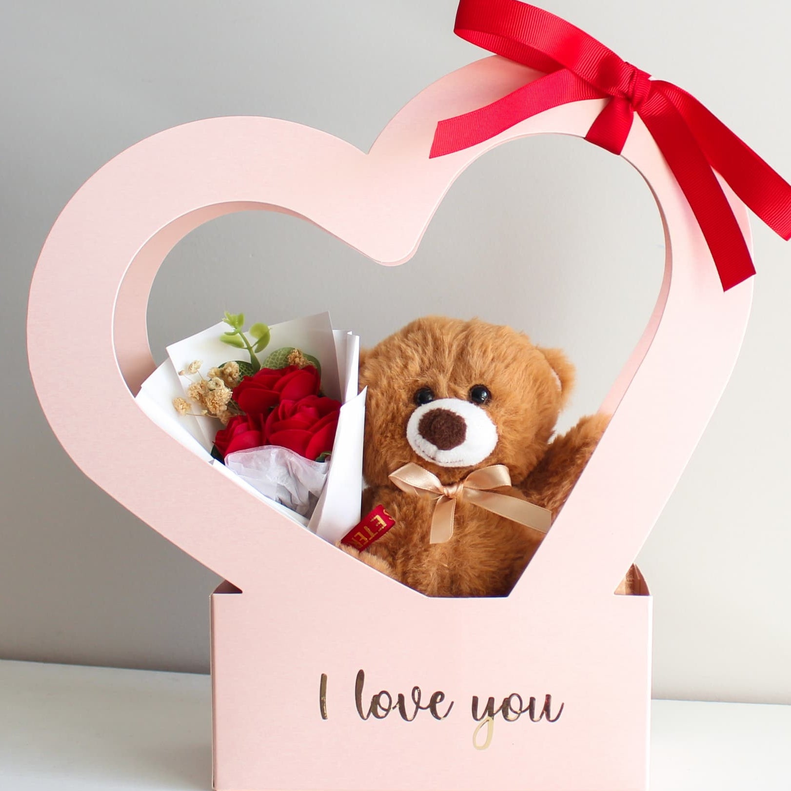 teddy bear flower heart box