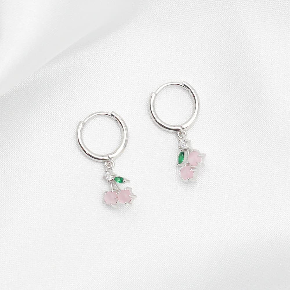 Silver deals cherry earrings